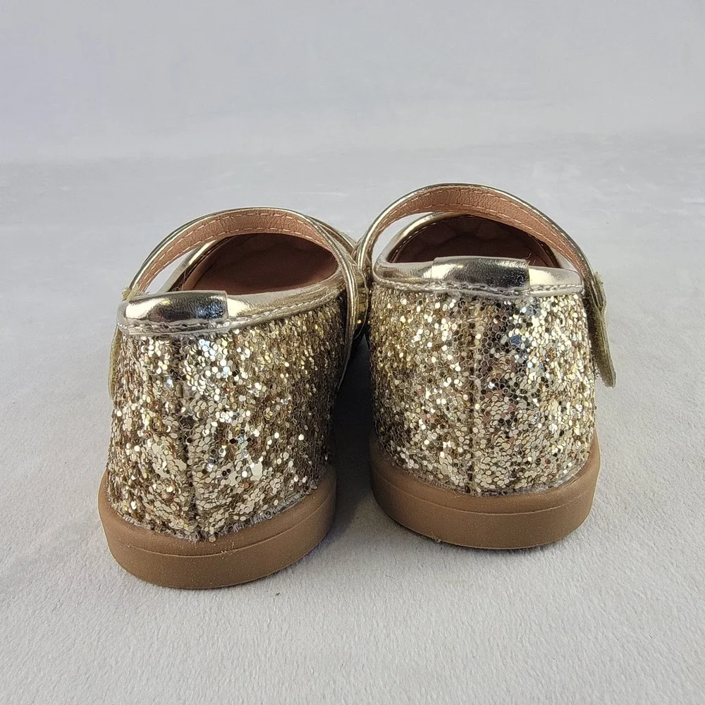 Olivia Miller Girl Gold Glitter Mary Jane Flats Double Strap Toddler Size 7